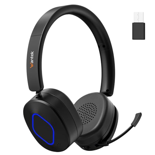 Wantek Wireless Headset with Mic for Work, Bluetooth Headset with Noise Canceling Microphone, Wireless Headphones with Mic and USB Dongle and Mute, Fit for Computer/PC/Teams