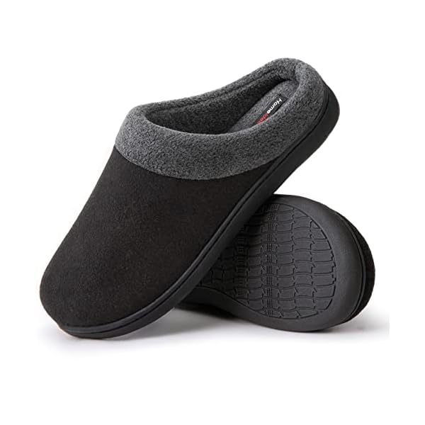 HomeIdeas Men's Felt Memory Foam Anti-Slip House Slippers, Breathable Indoor Outdoor Shoes