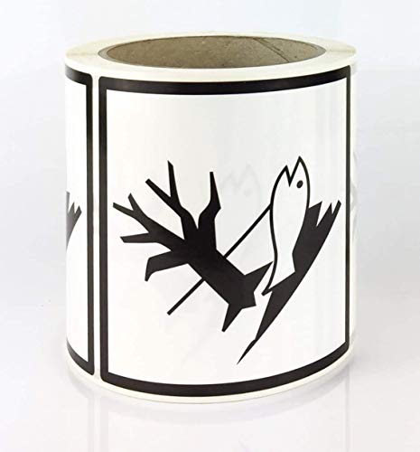 Environmentally Hazardous Labels | 100mm x 100mm | Roll of 250 | Marine Pollutant ADR Hazard Warning Diamond Stickers | ADR IMDG Air Compliant | BS5609 Material and Adhesive