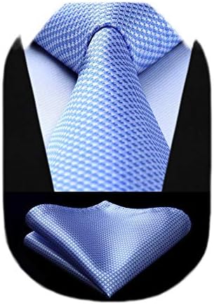 HISDERN Ties for Men Wedding Tie & Pocket Square Houndstooth Formal Business Plain Necktie Handkerchief Set