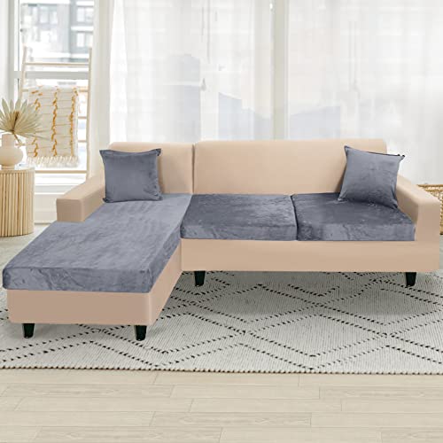 Naisi Sectional Couch Cover 3 Pieces Velvet Separate Couch Cushion Covers L Shape Soft Stretch Sofa Slipcovers With 2Pcs Pillowcases For Left/Right Chaise Sectional Couch(2 Seater+1 Chaise,Dark Grey) #TOP6