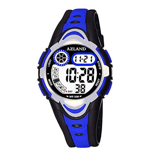AZLAND Multiple Alarms Waterproof Kids Watches Boys Girls Digital Sports Teenagers Wristwatch (3 Alarms, for Age 4-12, Blue)