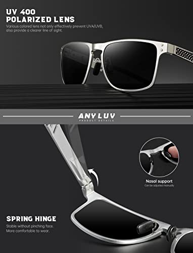 Image of ANYLUV Polarized Sunglasses for Men Rectangular Classic Al-Mg Metal Frame Sun Glasses Mens Sunglasses with UV Protection