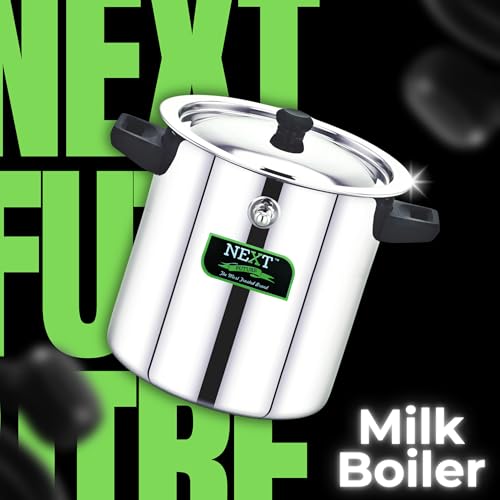 Image of Next Future Premium Stainless Steel Milk Cooker /Boiler /Pot with Handle,Lid,Knob,Whistle | Capacity:2Ltr | Gas and Induction Compatible with Whistle Indication.
