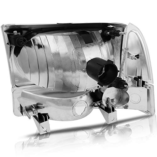 Ctcauto Headlight Assembly For Ford Super Duty For F-250/For F-350/For F-450/For F-550 1999-2004,For Ford For Excursion 2000-2004 Replacement Headlamp Chrome Housing Amber Reflector Clear Lens #TOP5
