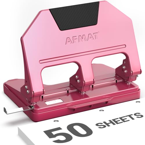 Image of AFMAT 3 Hole Punch Heavy Duty, 9 /32 inch Hole Diameter, 50-Sheet 3 Hole Puncher for Binder, 50% Reduced Effort, Metal Three Hole Punch w / 10,000+ Uses, Bulit-in S.S. Paper Guide, Large Chip Tray, HPX5