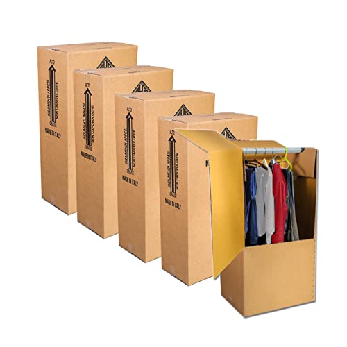 Mottola Packaging- 5 Scatole Per capi appesi- 60x50x115H - Scatoloni Super Resistenti Per Trasloco Con copertura In Kraft anti umidità -Cartone Porta abiti Con Barra appendiabiti-5 SCATOLE TRASLOCO