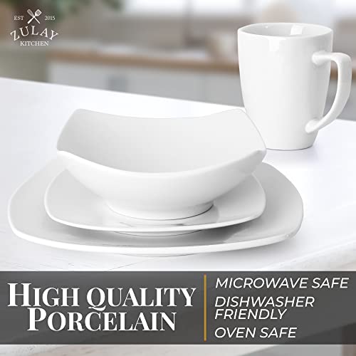 Zulay (16 Piece) Square Dinnerware Sets -Premium Quality Porcelain Plates Set & Dishes Set - Service For 4 Dishware Sets With 4 Plates, 4 Side Plate, 4 Soup Bowl, 4 Square Mug & 2 Silver Sponges #TOP5