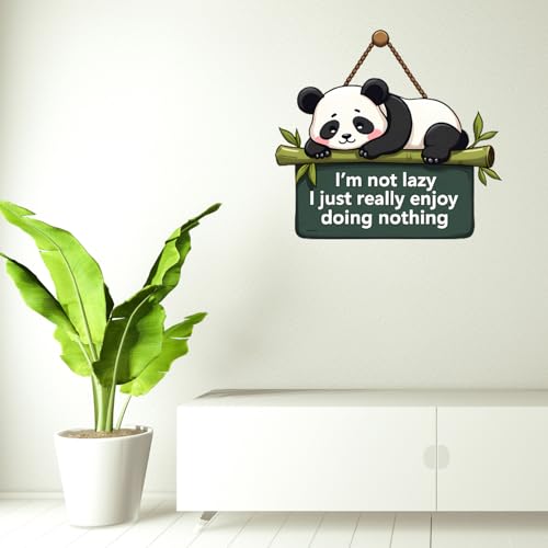Image of GiftOday Lazy Panda Printed Wooden Wall Hanging with Quotes for Home Decor | Office | Gifts | Living Room | Bedroom | Wooden Decorative Items | Modern Painting | Artworks Decoration (18 x 30 CM)