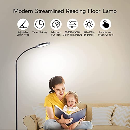 Tenmiro Floor Lamp, Led Floor Lamps For Living Room, Bright Modern Reading Floor Lamp With Stepless Adjust Color Temperatures & Brightness, Standing Lamp With Remote & Touch Control (Black) #TOP1