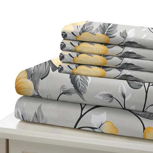 Parure de lit confortable 3 pièces jaune fleurs résolvant le problème des draps rêches