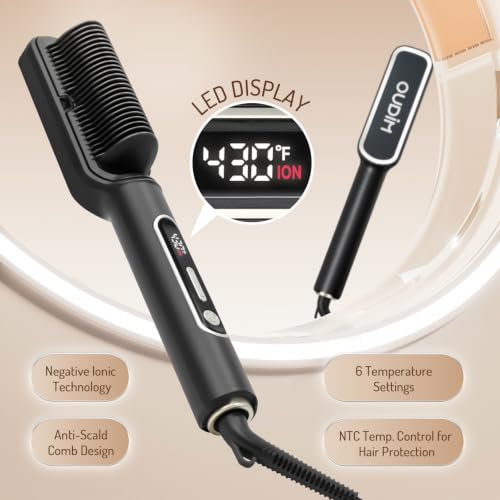 Professional Ionic Hair Straightening Brush with LED Display, 6 Temp Settings 245°F-430°F, 30s Fast Heating, PTC Heating & NTC Temp Control, Anti-Scald Design, Auto Shut-Off, 360° Swivel Cord — view 2