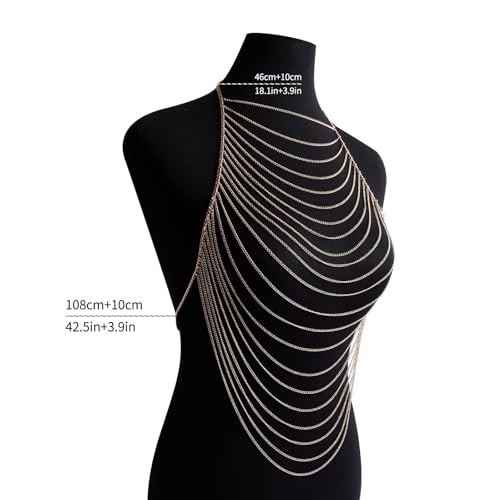 Gold Punk Bra Chain,Bikini Metal Tassel Chest Body Chain Summer Top Body Chain Jewelry Festival Rave Outfit Multi Layered Bra Body Chain Jewelry for Women by Panxly - Used condition - Image 7