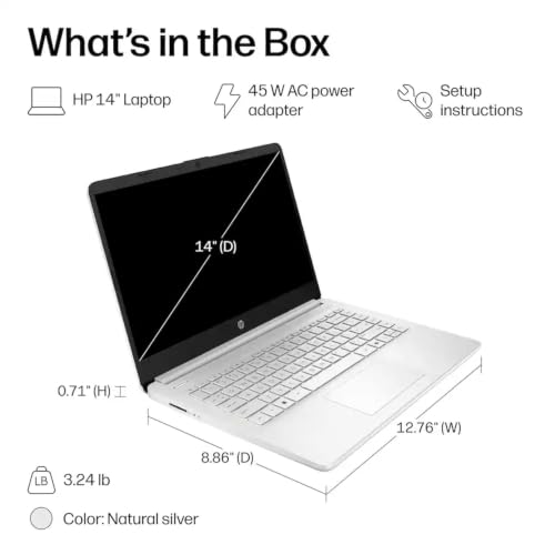 Image of HP 14 inch Student Laptop, Intel N150 Processor (Up to 3.6GHz), 128GB Storage | 14-inch Micro-edge Display, Wi-Fi 6, Webcam, HDMI, SD Card Reader, Windows 11 Home in S Mode, Silver, w / Wireless Mouse
