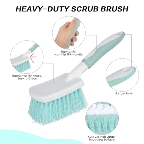 Image of 3 Pack Bathroom Scrub Brush Set, Heavy-Duty Scrub Brushes for Cleaning | Green Scrubbing Brush with Non-Slip Handle and Stiff Bristles for Cleaning Floor, Bathtub, Tub, Tile, Gap, Kitchen, Sink