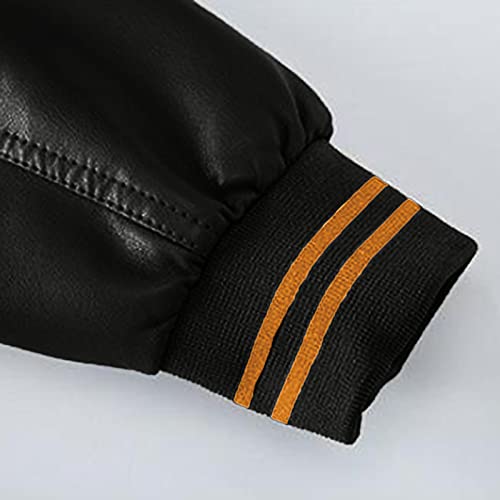 Mens Bomber Jacket Fleece Zipper Stand Collar Multi-Pocket Leather Coat - image 7