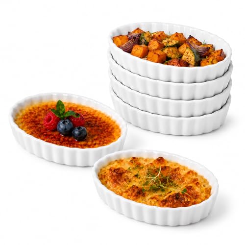 4 Oz Ceramic Ramekins 6 Pack Oven Safe Creme Brulee Dishes White