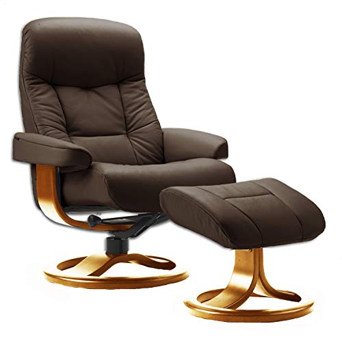 Fjords Hjellegjerde Leather Norwegian Ergonomic Scandinavian Lounge Reclining Chair 215 Muldal Small Swivel Recliner Furniture Nordic Line Genuine Havana Dark Brown Leather Cherry Wood #TOP7