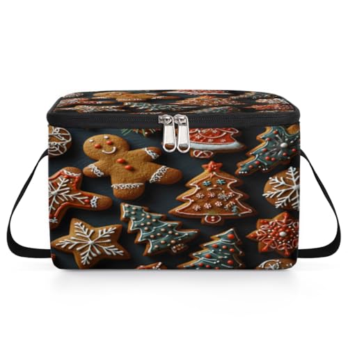 GzLeyigou Xmas Gingerbread Man Lunch Bags for Women Men 9 Cans, Hot & Cold Food Delivery Bag Insulated Grocery Bag Insulated Lunch Box Cooler Bag for Office Work Picnic Beach