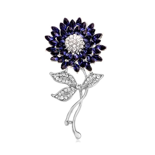 Image of Elegant Sunflower Rhinestone Flower Brooch for Women Gold-Toned Crystal Leaf Daisy Blossom Brooches Lapel Pins Dainty Dress Accessories Wedding Valentine Jewelry
