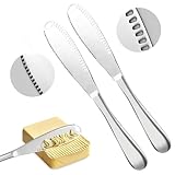 HYSENE 2 Pcs Butter Knife with Holes, 3 in 1 Stainless Steel Spreader Knife, Cold Butter Spreader for Cheese,Peanut