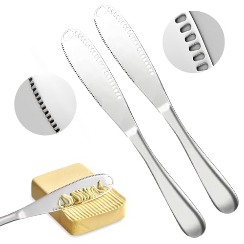 HYSENE 2 Pcs Butter Knife with Holes, 3 in 1 Stainless Steel Spreader Knife, Cold Butter Spreader...