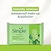 Simple Kind To Skin Cleansing Makeup Remover Wipes - Vegan Facial Cleanser Wipes with Vitamin B5 and E - Removes Waterproof Makeup - 6 pc