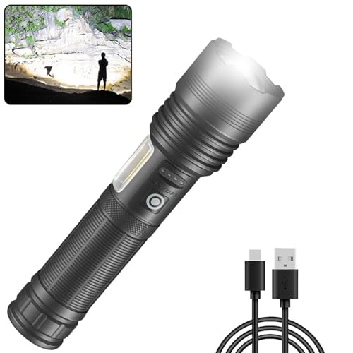Rechargeable LED Flashlight 90000 Lumens Powerful High Lumen Tactical LED Torch High Power Torch Super Bright Rechargeable Type-C for Camping and Hiking