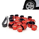 Shakas 20 PCS 17 mm Tire Screw Cap, Thickened PP Plastic Rustproof Surface Smooth Hexagonal Hubcap with Extractor Clip Kit, Decorative Tuning Accessory for Most Cars and Motorcycles (Red)