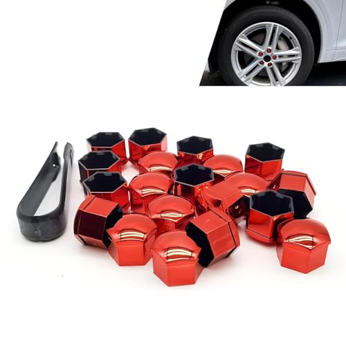 Image of Shakas 20 PCS 17 mm Tire Screw Cap, Thickened PP Plastic Rustproof Surface Smooth Hexagonal Hubcap with Extractor Clip Kit, Decorative Tuning Accessory for Most Cars and Motorcycles (Red)