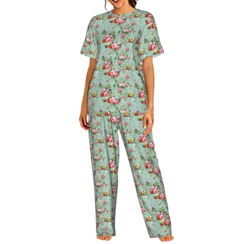 Pyjama à manches courtes femmes à fleurs pour des soirées cocooning douces