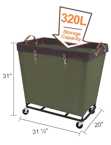 Image of StorageWorks Laundry Basket with Wheels for Clothes, 320L Green Hamper Cart