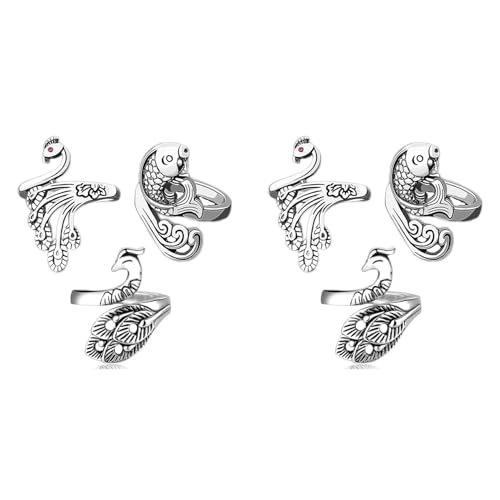 Qomcsrl Anillo de Bucle de Tejido Ajustable de 6 Piezas, Anillo de Dedo Abierto de Dorado de Pavo Real, Soporte de Hilo de Ganchillo, Soporte de Dedo de GuíA de Hilo