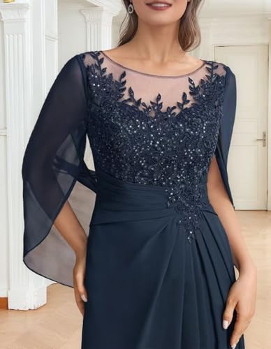 Cadoly Women's Cape Sleeve Mother of The Bride Dresses for Wedding 2025 Chiffon Lace A-Line Formal Evening Gown4