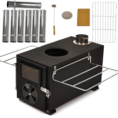 Campingkocher, 430 Schwarzer Carbon- heißzeltofen, Multifunktionaler Holzofen, Tragbarer Holzofen Aus Kohlenstoffstahl für Den Außenbereich mit 7 Schornsteinen, Lüftungsöffnungen Und Schornsteinen