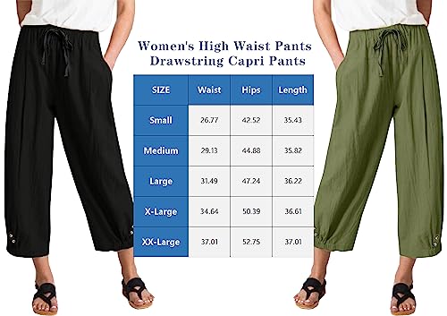 Womens High Waist Casual Wide Leg Loose Linen Trouser Capri Wide Leg Cropped Pants with Drawstring3