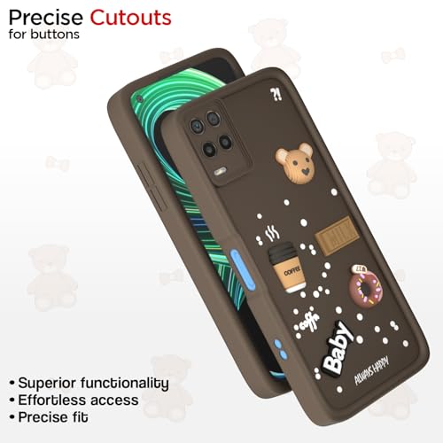 Image of Pikkme Back Cover for Realme 9 5G / 8s 5G / 8 5G / Narzo 30 5G | Cute Fun Cartoon 3D Bear Silicone Full Body Protection Bumper Case (Brown)