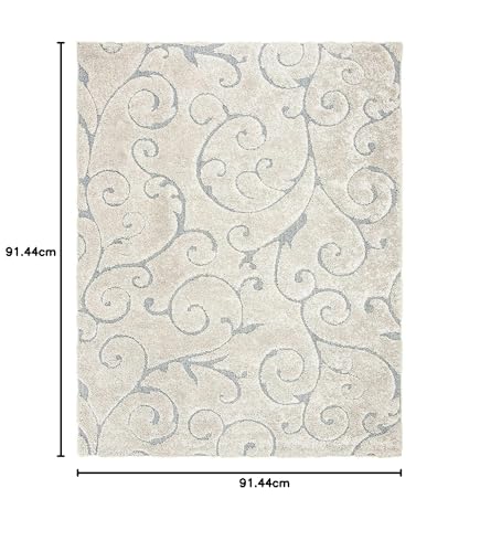 Image of Handwoven Microfibre 3D Rug for Living Room (Ivory & Grey, 3 X 3 Feet (Square), Microfibre)