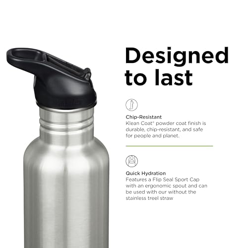 Klean Kanteen 27 oz Classic Water Bottle with Flip Seal Sport Cap & Straw - 100% Leakproof Spout & Cap - Durable, BPA-Free & Stainless Steel Material - Easy-Sip Water Bottle - Brushed view 5