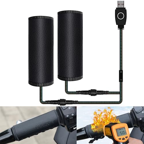OXWIND USB Motorcycle Heated Grips Covers, 5V Heating Handlebar Compatible with Harley Davidson, 3 Heat Settings & IP67 Waterproof ATV 4 Wheeler Hand Warmers
