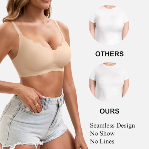 Image of Womens Seamless Tshirt Jelly Bras 3 Pack Wireless Comfy Bralettes | No Show under Clothes,Full Coverage,No underwire with Lightly Support for Small Chest,Removalble Fixed Pads