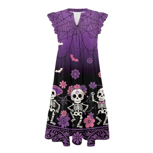 Image of Womens Summer Dress Ruffle Sleeve V Neck Dress Casual Fit Flowy Beach Vacation Sundress with Pocket S-2XL