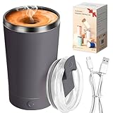 hatisan Self Stirring Coffee Mug With Lid Electric High Speed Self Stirring Mug 400ml Rechargeable Detachable Stainless Steel Self Stirring Cup for Coffee, Milk, Cocoa Christmas Gift(Dark Grey)