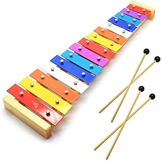 CeleMoon 15 Tone Natural Wooden Toddler Xylophone Glockenspiel for Kids with Multi-Colored Metal Bars Included Two Sets of Child-Safe Wooden Mallets