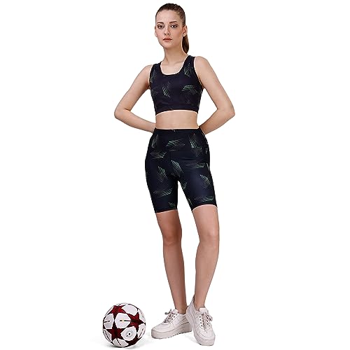 Image of SOIE Women Polyester Blend Sports Shorts High Waist Knee Length with Side Pocket Quick Dry Squat Proof Athleisure Shorts for Workout