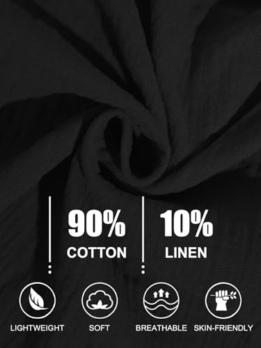 Yutdeng Ensemble 2 Pièces Femme Chic et Élégant Éte Chemise à Manches Longues et Short avec Poches en Coton et Lin Survêtement Tenue de Sport Décontracté Couleur Unie Hauts Streetwear,Noir,L – vue 5
