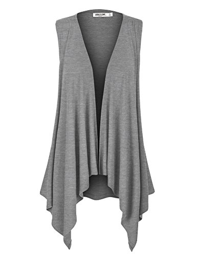 WSK1071 Womens Lightweight Sleeveless Draped Open Cardigan XXXL Heather_Grey