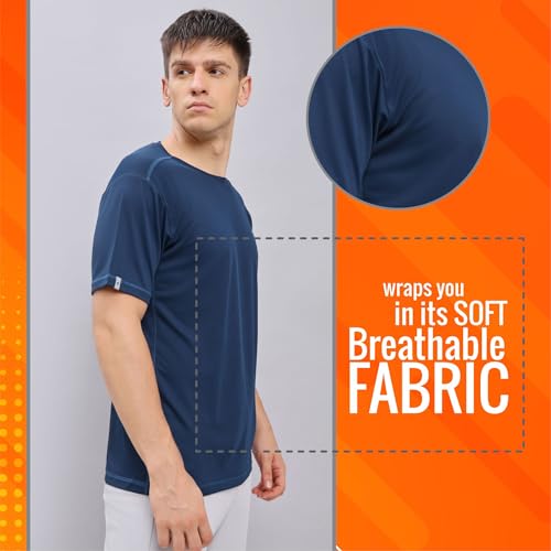 Image of TECHNOSPORT Men's Slim Fit Polyester Activewear Sports T-Shirt with Moisture-Wicking Comfort for Workout, Running & Gym