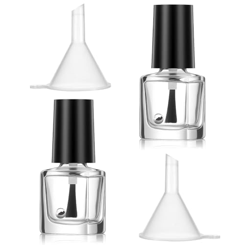 Qulkws 2 Pcs Empty Nail Polish Bottles with Brush Empty Fingernail Polish Bottles Glass Square Small 5ML Glass Bottle with Cap Funnel Mixing Balls Clear Nail Polishes Containers for Nails Art Samples