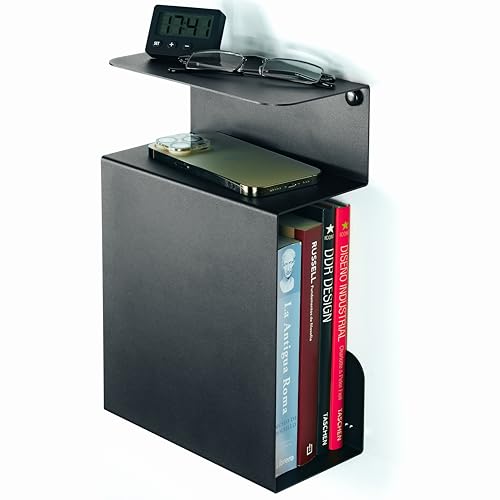 etterr | Mesita de Noche Negra | 100% Acero | Fabricado en Europa | Mesillas de Noche Dormitorio | Mesitas Negras | Mesa de Noche Dormitorio | Recibidor Flotante